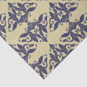 Elegant  damast navy Blauw geel monogram Tissuepapier (Detail)