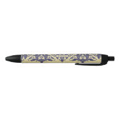 Elegant damast navy Blauw geel monogram Zwarte Inkt Pen (Bodem)