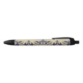 Elegant damast navy Blauw geel monogram Zwarte Inkt Pen (Bovenkant)