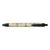 Elegant damast navy Blauw geel monogram Zwarte Inkt Pen (Achterkant)