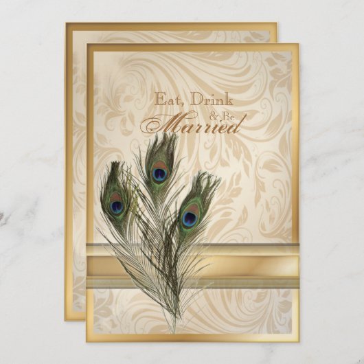 Elegant damast pauw repetitie diner kaart (Voorkant / Achterkant)