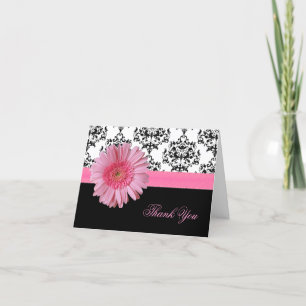 Elegant Damast & Roze Gerber Daisy Thank You Card Bedankkaart