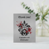 Elegant damast zwart en grijs dank u briefkaart (Staand voorkant)