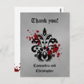 Elegant damast zwart en grijs dank u briefkaart (Voorkant / Achterkant)