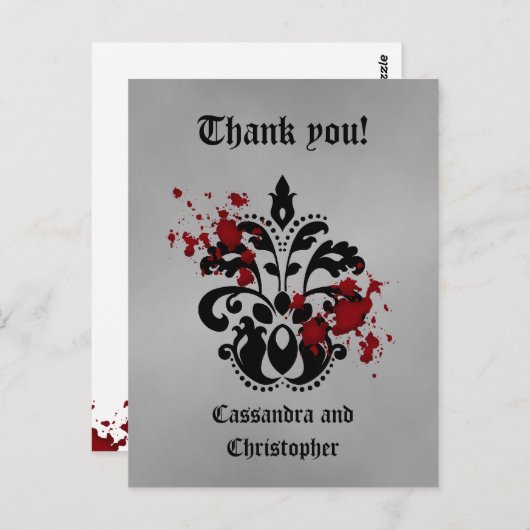 Elegant damast zwart en grijs dank u briefkaart (Voorkant / Achterkant)