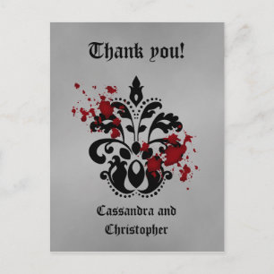 Elegant damast zwart en grijs dank u briefkaart