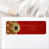 Elegant damast zwart rood goud etiket (Insitu)