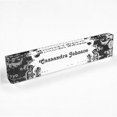 Elegant damast zwart-wit naambordje