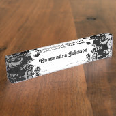 Elegant damast zwart-wit naambordje (Zijkant)