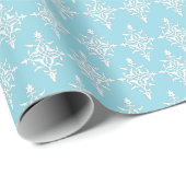 Elegant damastpatroon blauwe babyjongen cadeaupapier (Rol Hoek)