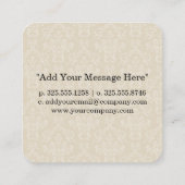 Elegant damastpatroon (crème) vierkante visitekaartje (Achterkant)