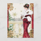 Elegant  dame met kerstcadeau briefkaart (Voorkant)
