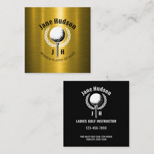 Elegant Dames Golf Monogram Ontwerp Vierkante Visitekaartje (Voorkant / Achterkant)