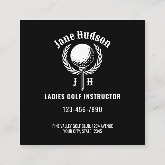 Elegant Dames Golf Monogram Ontwerp Vierkante Visitekaartje (Achterkant)