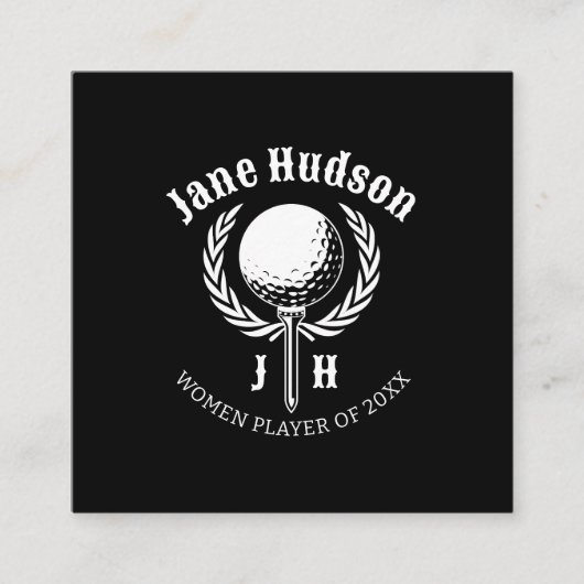 Elegant Dames Golf Monogram Ontwerp Vierkante Visitekaartje (Voorkant)