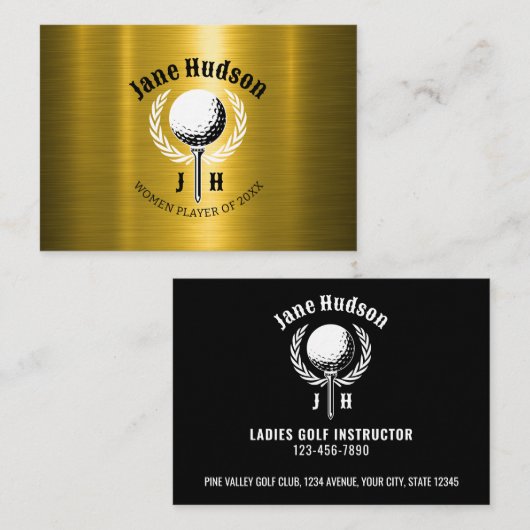 Elegant Dames Golf Monogram Ontwerp Visitekaartje (Voorkant / Achterkant)