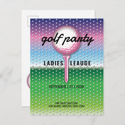 Elegant Dames Golf Party Design Uitnodiging Briefkaart (Voorkant / Achterkant)