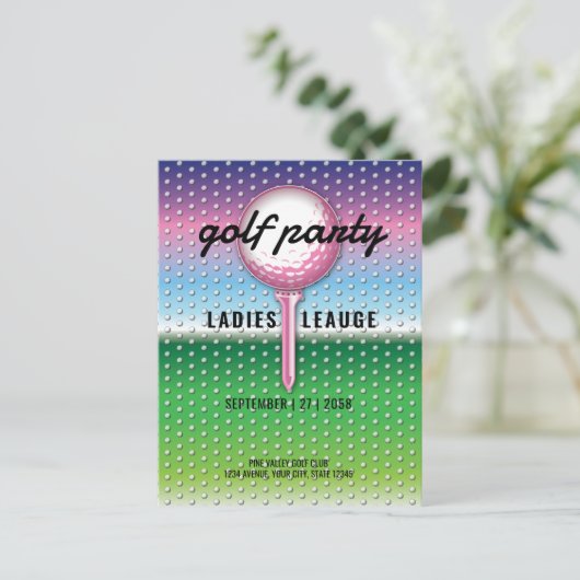 Elegant Dames Golf Party Design Uitnodiging Briefkaart (Staand voorkant)