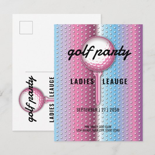 Elegant Dames Golf Party Design Uitnodiging Briefkaart (Voorkant / Achterkant)