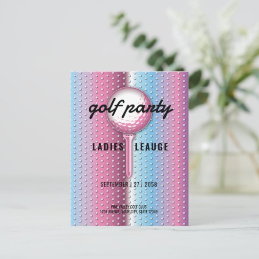 Elegant Dames Golf Party Design Uitnodiging Briefkaart (Staand voorkant)