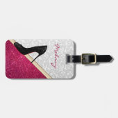 Elegant damesglittery high heel hiel op maat bagagelabel (Voorkant horizontaal)