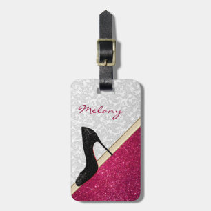 Elegant damesglittery high heel hiel op maat bagagelabel