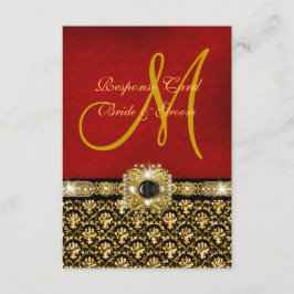 Elegant dameszwart rood goud RSVP kaartje