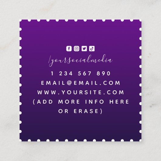 Elegant Dance School Dancer Silhouette Paarse Cool Vierkante Visitekaartje (Achterkant)