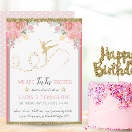 Elegant Dancer | Pink Floral Girl Birthday Party Kaart