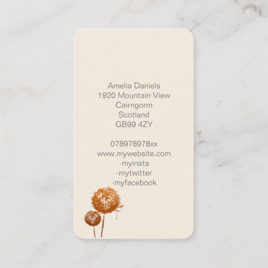 Elegant Dandelion Clock op het Visitekaartje van C (Achterkant)