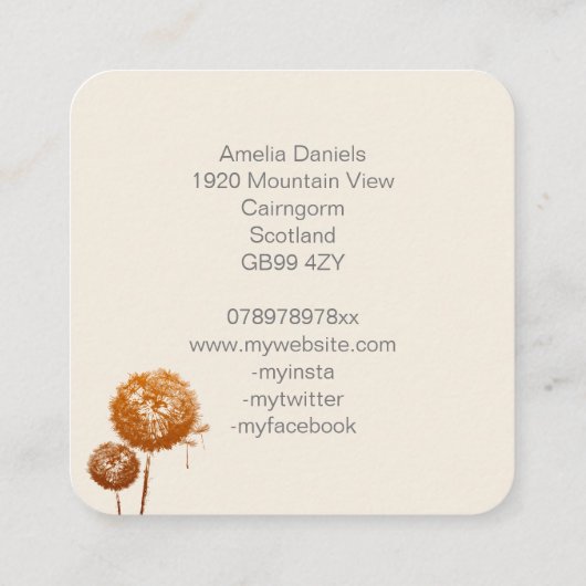 Elegant Dandelion Clock op het Visitekaartje van C (Achterkant)