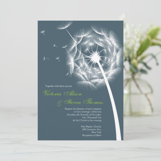 Elegant Dandelion huwelijksuitnodiging Kaart (Staand voorkant)