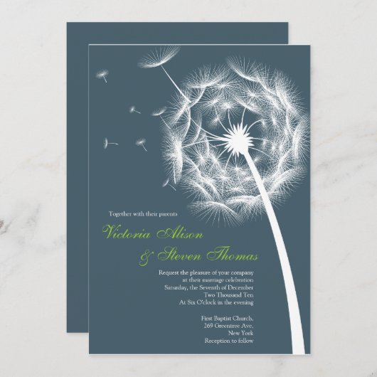 Elegant Dandelion huwelijksuitnodiging Kaart (Voorkant / Achterkant)
