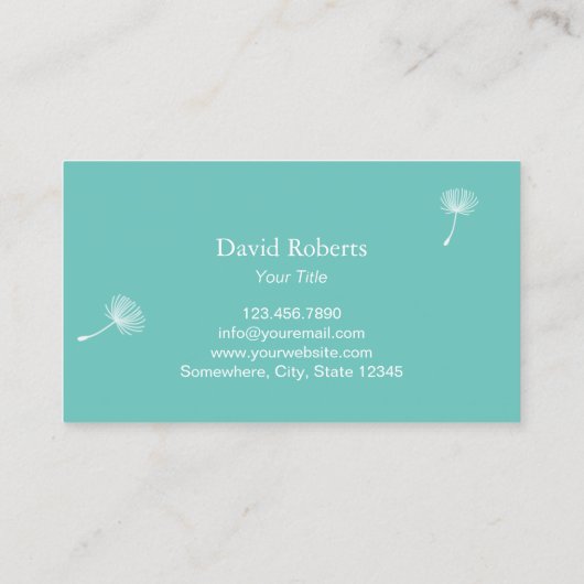 Elegant Dandelion Light Blauwgroen fotografie Visitekaartje (Achterkant)