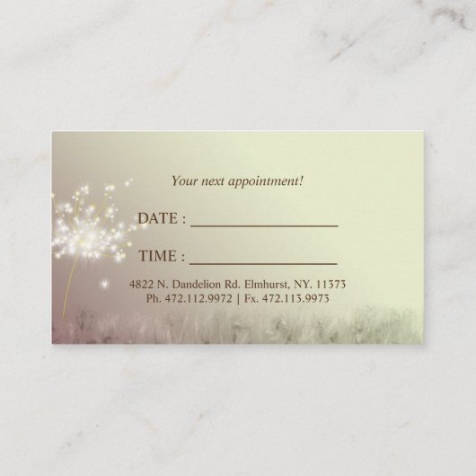 Elegant Dandelions Business Appointment Card Afsprakenkaartje (Achterkant)