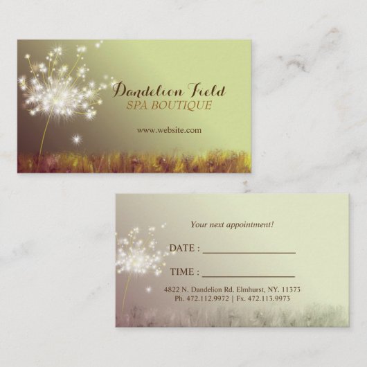 Elegant Dandelions Business Appointment Card Afsprakenkaartje (Voorkant / Achterkant)