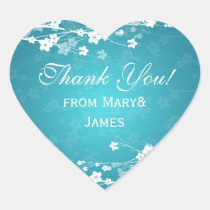 Elegant Dank je Cherry Blossom Blue Hart Sticker