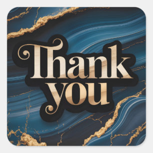 Elegant Dank Je Design met Blauw en Goud Vierkante Sticker