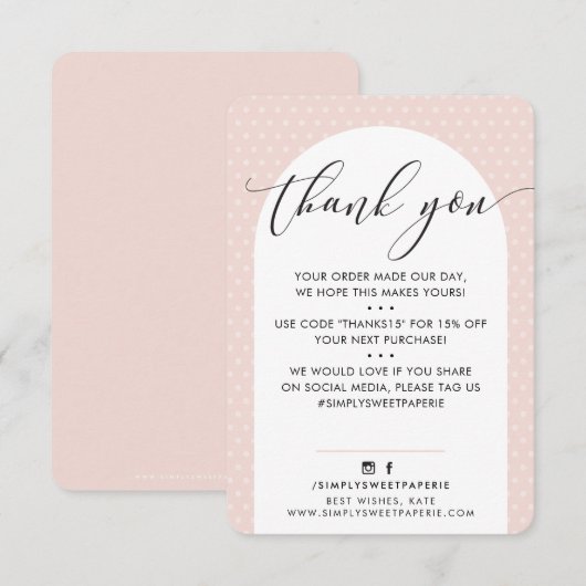 ELEGANT DANK JULLIE: moderne boog zwart, roze zwar Bedankkaart (Voorkant / Achterkant)