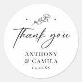 Elegant dank u bruiloft gunst ronde sticker (Voorkant)