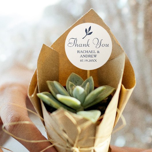 Elegant dank u bruiloft laurier lente marine blauw ronde sticker