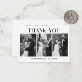 Elegant dank u bruiloft zwart-wit 3 foto's notitiekaartje (Voorkant / Achterkant in situ)
