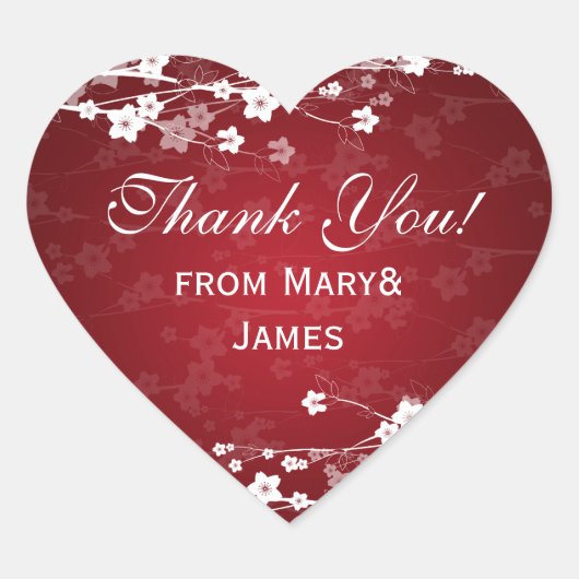 Elegant Dank u Cherry Blossom Red Hart Sticker (Voorkant)