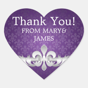 Elegant Dank u Fleur De Lis Paarse Hart Sticker