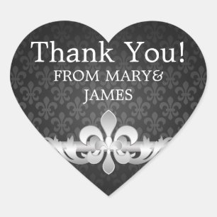 Elegant Dank u Fleur De Lis Zwart Hart Sticker