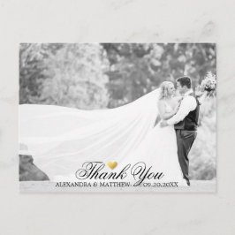 Elegant Dank u Gold Heart Wedding FOTO Briefkaart
