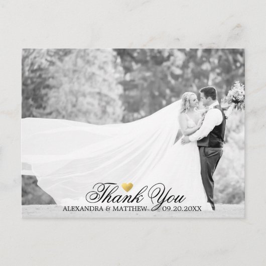 Elegant Dank u Gold Heart Wedding FOTO Briefkaart (Voorkant)