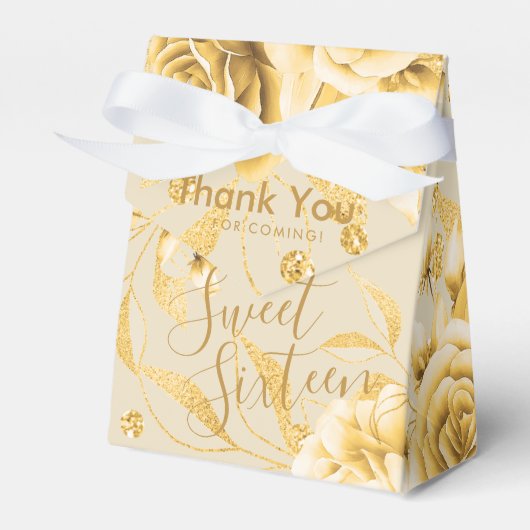 Elegant Dank u Goud Sweet 16 Glitter Bloemen Bedankdoosjes (Voorkant Zijde)