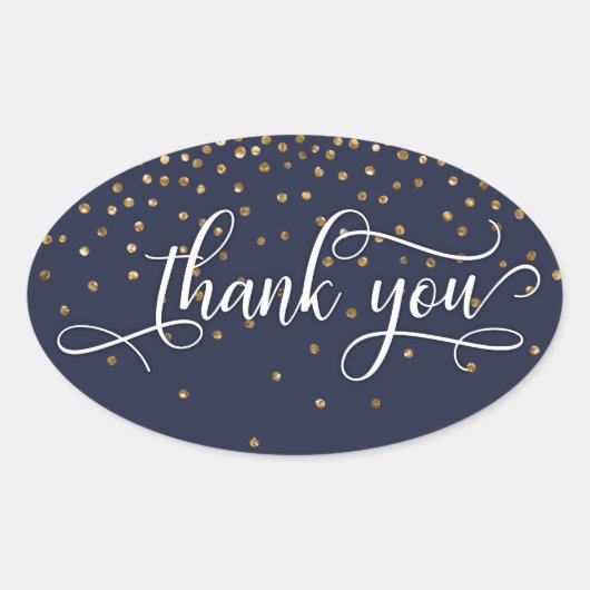 Elegant Dank u, Gouden Confetti op Midnight Blue Ovale Sticker (Voorkant)
