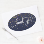Elegant Dank u, Gouden Confetti op Midnight Blue Ovale Sticker (Envelop)